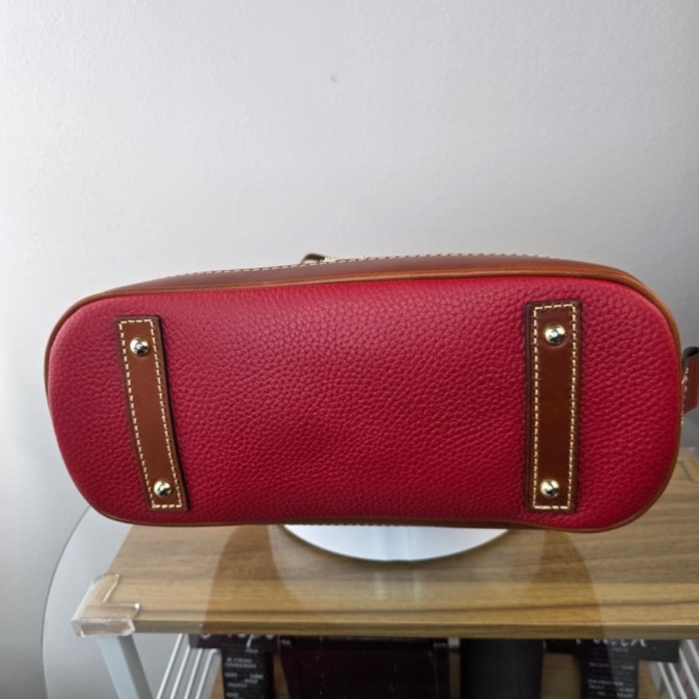 Dooney & Bourke Zip Zip Domed Satchel Crossbody Bag Red Pebbled Leather Purse - Picture 5 of 11